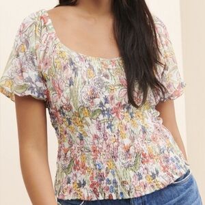 Anthropologie Aurelia Floral Smocked Blouse Sz. L NWT!